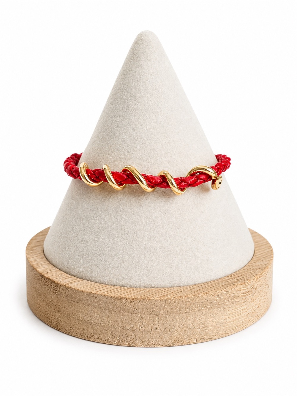 Red Braided Gold Tone Spiral Wrap Bracelet Snake Modern Statement